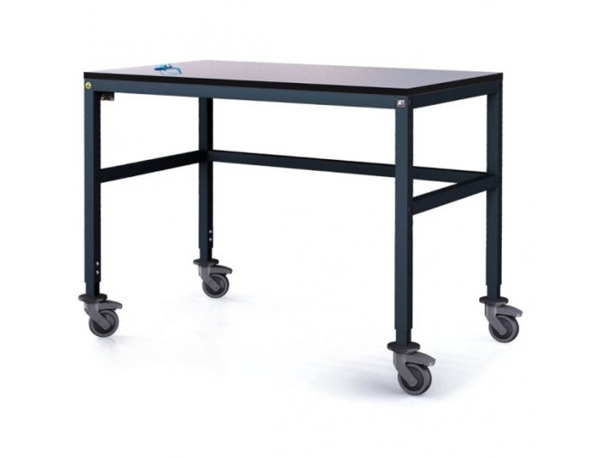 Antistatický dílenský ESD stůl na kolečkách, 1200x800x745-825 mm, nastavitelné podnoží