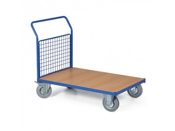 Plošinový vozík s drátěnou výplní madla, 1200x800 mm, nosnost 300 kg, kola 160 mm s šedou pryží