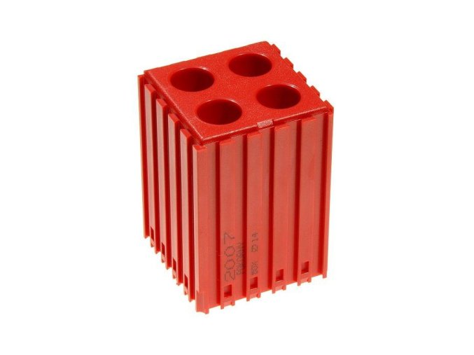 Plastový box na nářadí s válcovou stopkou D14, modul 5x5, 4 dutiny, červená