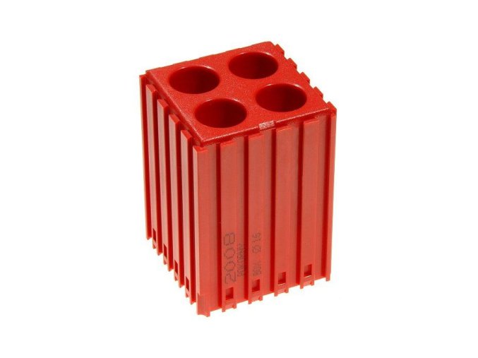 plastovy box na naradi s valcovou stopkou d16 modul 5x5 4 dutiny cervena 35561