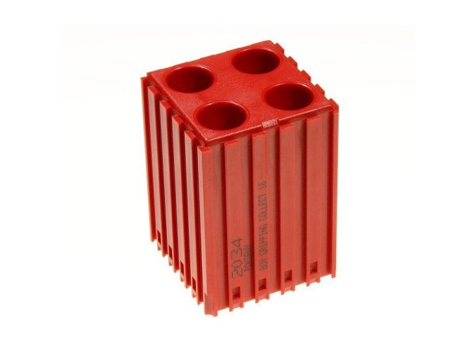 plastovy box pro ukladani klestin s velkym prumerem 16 mm modul 5x5 4 dutiny cervena 35623