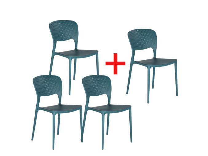 Plastová jídelní židle EASY II 3+1 ZDARMA, modrá