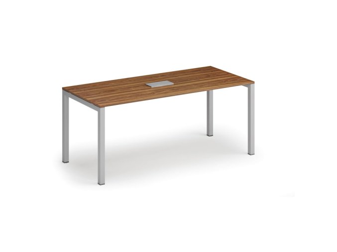 Jednací stůl PRIMO SQUARE, 180x80 cm, ořech + stolní zásuvka TYP V, stříbrná