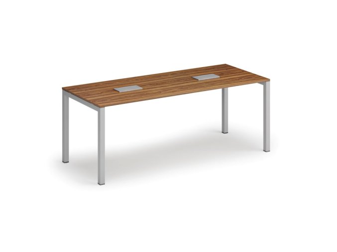 Jednací stůl PRIMO SQUARE, 200x80 cm, ořech + 2x stolní zásuvka TYP II, stříbrná