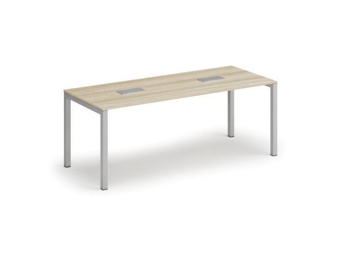 Jednací stůl PRIMO SQUARE, 200x80 cm, dub přírodní + 2x stolní zásuvka TYP II, stříbrná