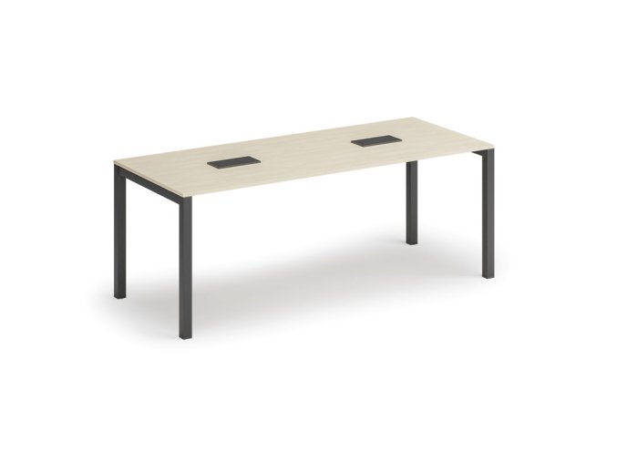 Jednací stůl PRIMO SQUARE, 200x80 cm, bříza + 2x stolní zásuvka TYP II, černá