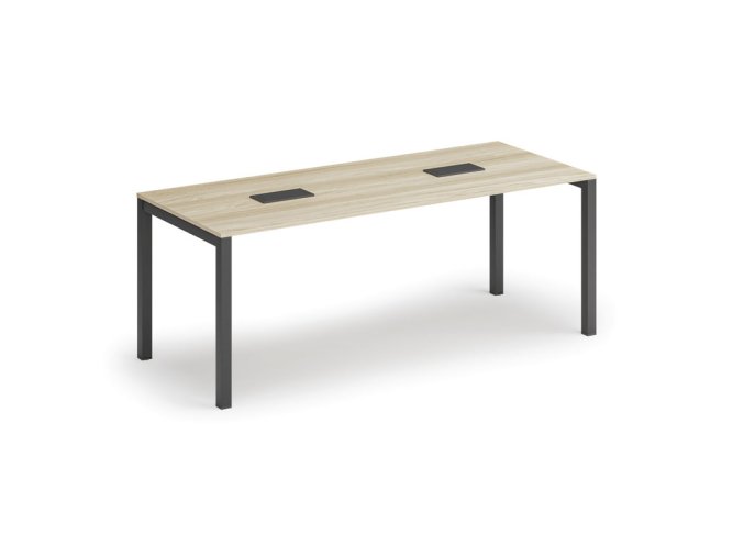 Jednací stůl PRIMO SQUARE, 200x80 cm, dub přírodní + 2x stolní zásuvka TYP II, černá