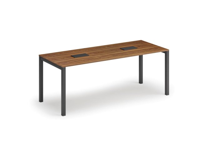 Jednací stůl PRIMO SQUARE, 200x80 cm, ořech + 2x stolní zásuvka TYP V, černá