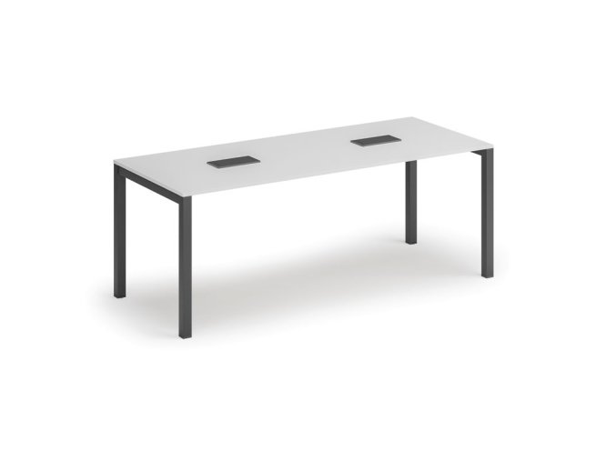 Jednací stůl PRIMO SQUARE, 200x80 cm, bílá + 2x stolní zásuvka TYP V, černá