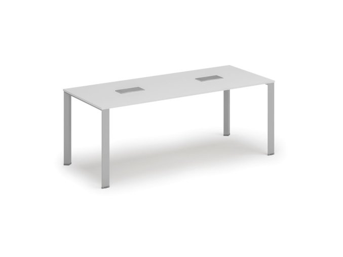 Jednací stůl PRIMO INFINITY, 200x90 cm, bílá + 2x stolní zásuvka TYP II, stříbrná