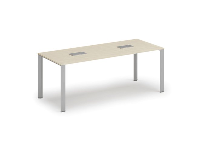 Jednací stůl PRIMO INFINITY, 200x90 cm, bříza + 2x stolní zásuvka TYP IV, stříbrná