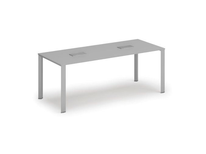 Jednací stůl PRIMO INFINITY, 200x90 cm, šedá + 2x stolní zásuvka TYP V, stříbrná