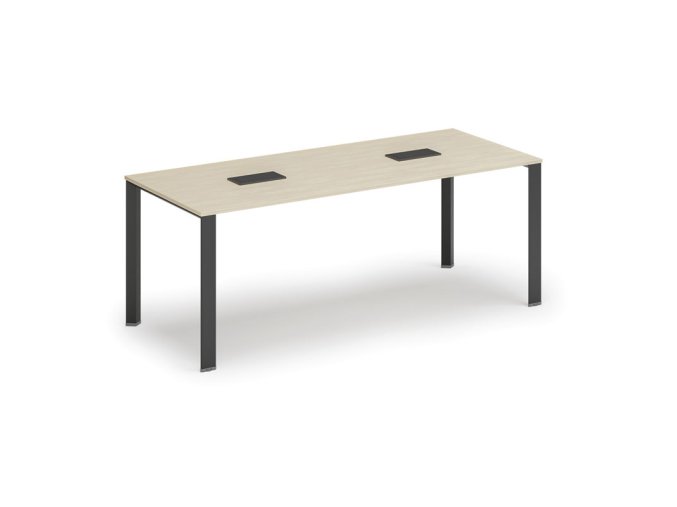 Jednací stůl PRIMO INFINITY, 200x90 cm, bříza + 2x stolní zásuvka TYP V, černá