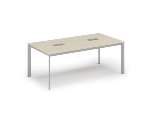 Stůl INVITATION 2000 x 1000 x 740, bříza + 2x stolní zásuvka TYP II, stříbrná