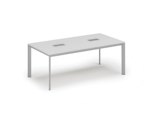 Stůl INVITATION 2000 x 1000 x 740, bílá + 2x stolní zásuvka TYP II, stříbrná