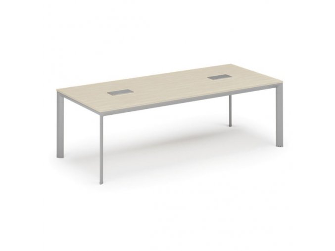 Stůl INVITATION 2400 x 1200 x 740, bříza + 2x stolní zásuvka TYP III, stříbrná