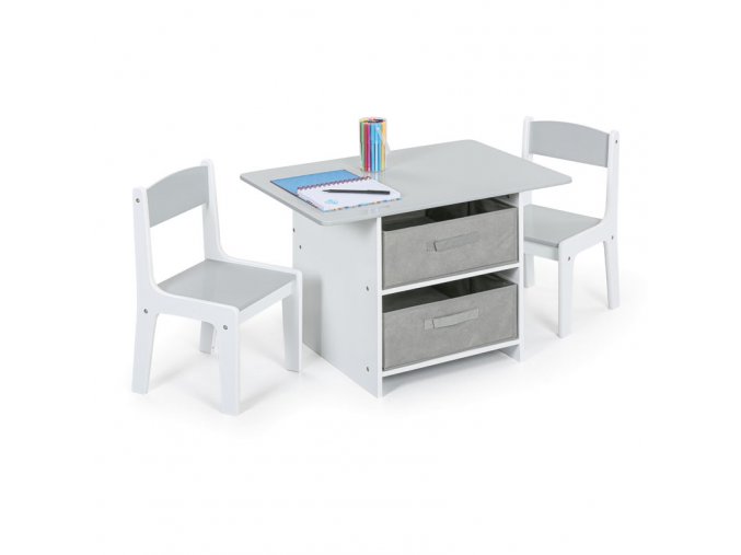 Set dětského stolu se 2 židlemi STORAGE, bílá/šedá