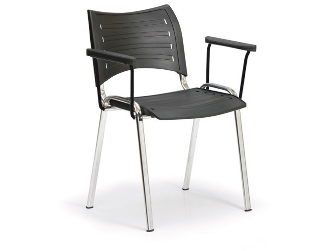 plastova zidle smart chromovane nohy s podruckami cerna 8752