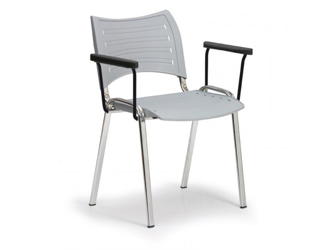 plastova zidle smart chromovane nohy s podruckami seda 8753