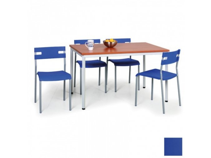 Sestava jídelní stůl 1200 m + 4 plastové židle LINDY modré ZDARMA