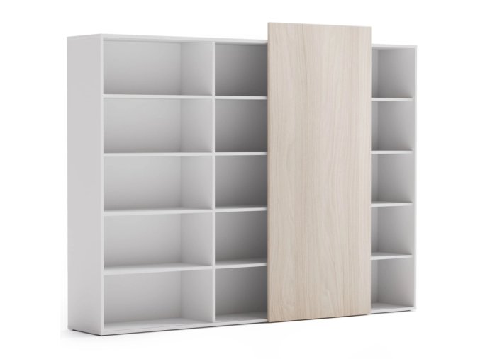 Skříň vysoká otevřená dlouhá BLOCK White, dub přírodní