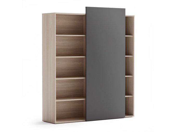 Skříň vysoká otevřená BLOCK Wood, grafitová