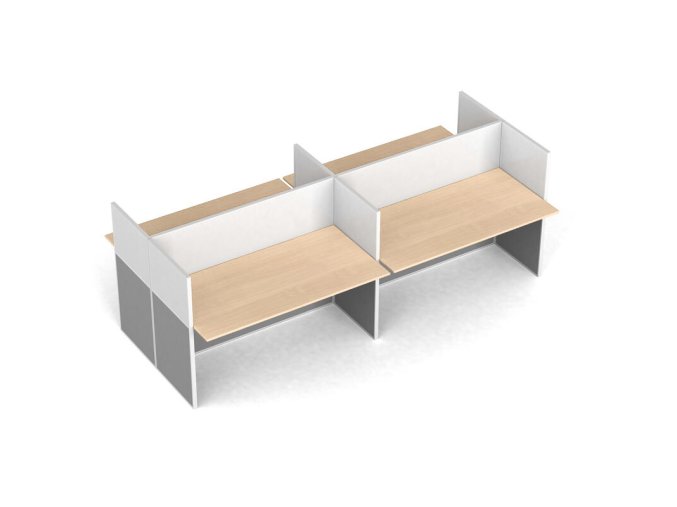 Kancelářský stůl PRIMO s paravany, 4 místa, magnetická tabule, šedá/bříza