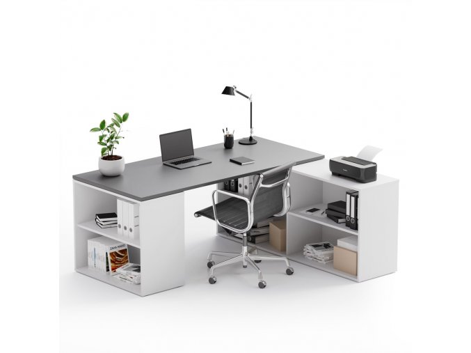 kancelarsky psaci stul s uloznym prostorem block b01 bila grafit 34345