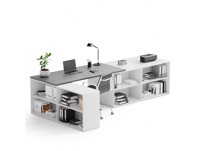 kancelarsky psaci stul s uloznym prostorem block b02 bila grafit 34351