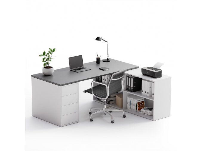 kancelarsky psaci stul s uloznym prostorem block b04 bila grafit 34363