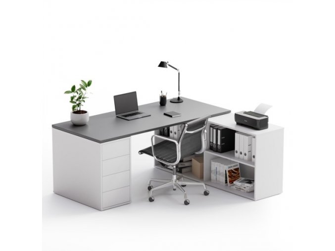 Kancelářský psací stůl s úložným prostorem BLOCK B04, bílá/grafit