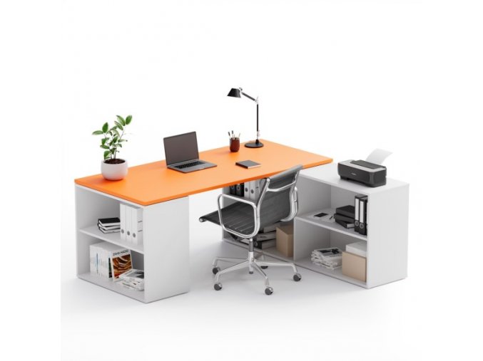 Kancelářský psací stůl s úložným prostorem BLOCK B01, bílá/oranžová