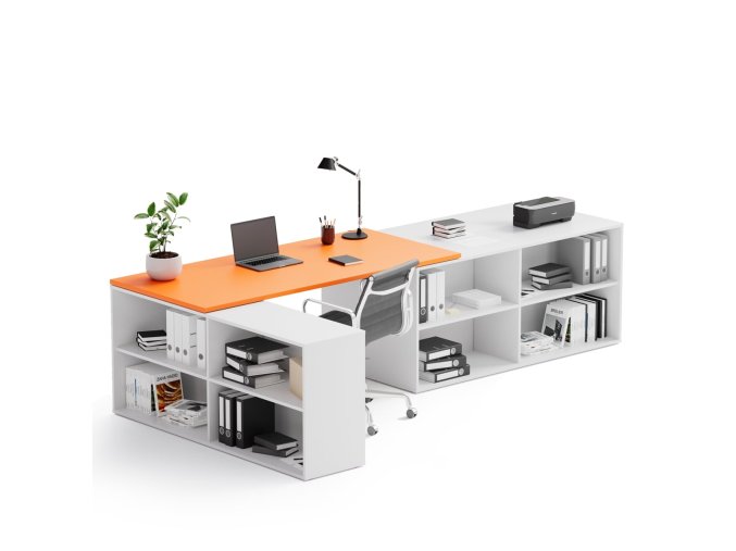 Kancelářský psací stůl s úložným prostorem BLOCK B02, bílá/oranžová