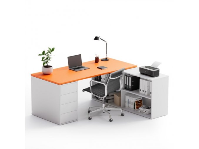 Kancelářský psací stůl s úložným prostorem BLOCK B04, bílá/oranžová