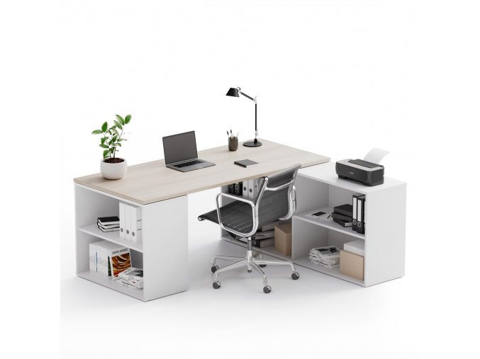 kancelarsky psaci stul s uloznym prostorem block b01 bila dub prirodni 34347