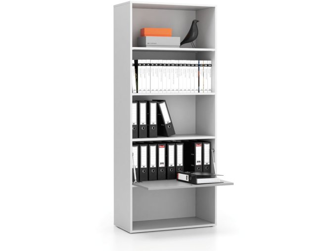 vysoky kancelarsky policovy regal layers 1 box 800 x 400 x 1905 mm bila seda 22004