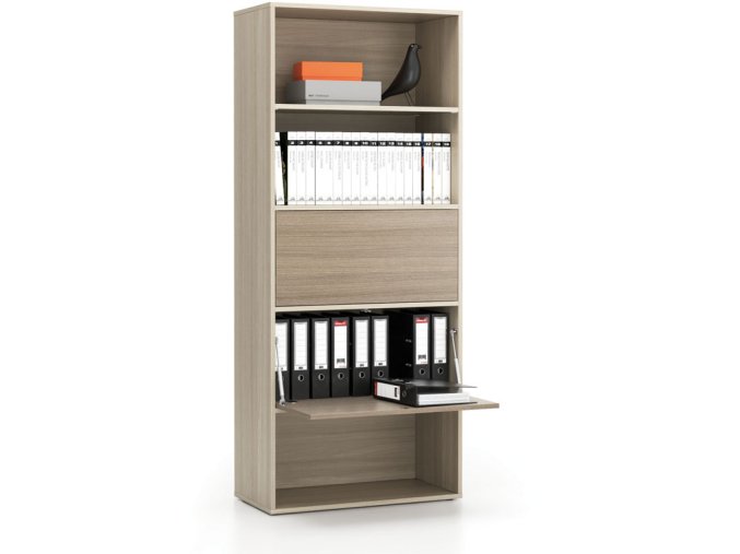 vysoky kancelarsky policovy regal layers 2 boxy 800 x 400 x 1905 mm dub prirodni dub moreny 22022