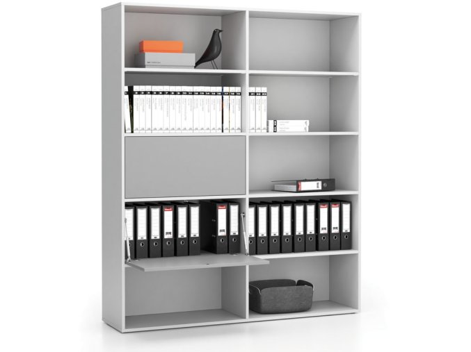 siroky kancelarsky policovy regal layers 2 boxy 1582 x 400 x 1905 mm bila seda 22054