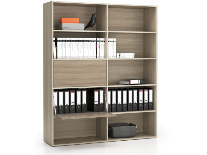 siroky kancelarsky policovy regal layers 2 boxy 1582 x 400 x 1905 mm dub prirodni dub moreny 22057