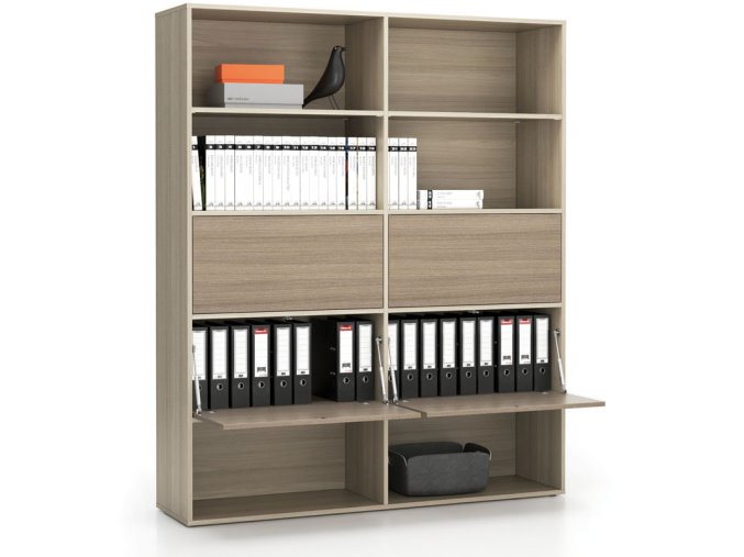 siroky kancelarsky policovy regal layers 4 boxy 1582 x 400 x 1905 mm dub prirodni dub moreny 22070