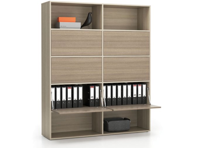 siroky kancelarsky policovy regal layers 6 boxu 1582 x 400 x 1905 mm dub prirodni dub moreny 22083