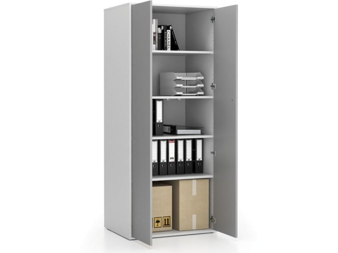 kancelarska policova skrin s dvermi layers 800 x 600 x 1905 mm bila seda 21923