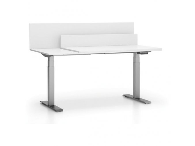 Kancelářský stůl SINGLE LAYERS, posuvná vrchní deska, s přepážkami, nastavitelné nohy, bílá