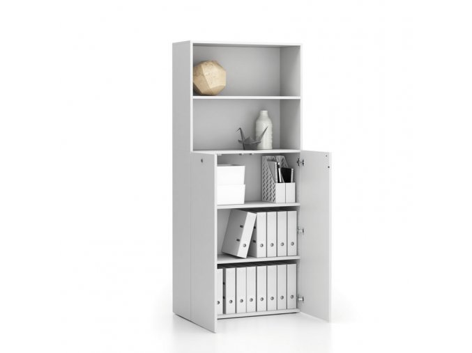 kancelarska policova skrin 2 dverova segment uzamykatelna 4 police 840 x 370 x 1880 mm bila 24008