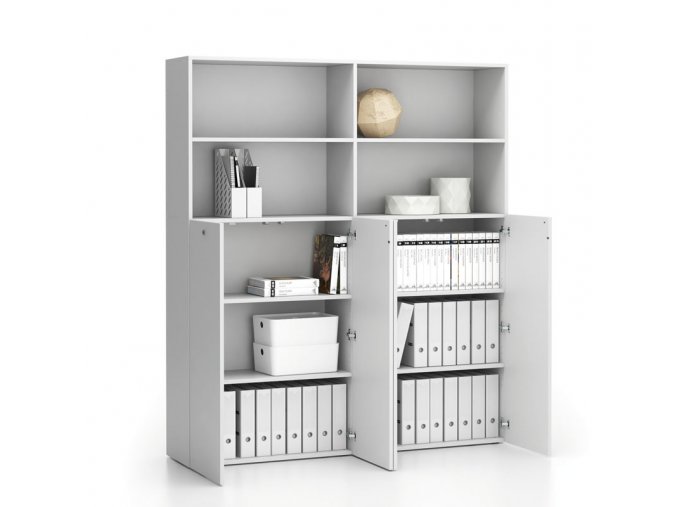 dvojita kancelarska policova skrin 2 dverova segment uzamykatelna 8 polic bila 23999