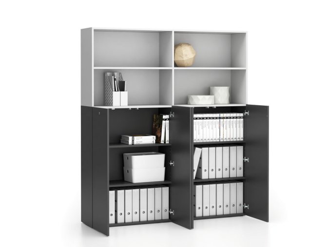 dvojita kancelarska policova skrin 2 dverova segment uzamykatelna 8 polic bila grafitova 23997