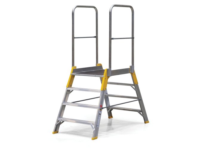 Hliníkový můstek, žebřík s plošinou, oboustranný ALVE FORTE, 2x4 příčky, výška plošiny 0,83 m
