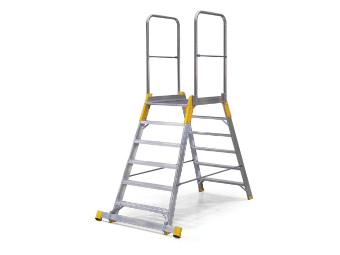 Hliníkový můstek, žebřík s plošinou, oboustranný ALVE FORTE, 2x6 příčky, výška plošiny 1,26 m