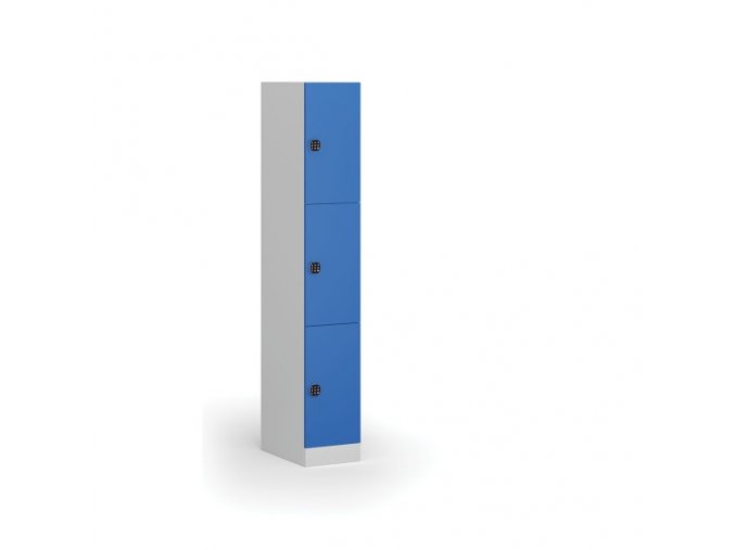 Šatní skříňka s úložnými boxy, 3 boxy, 1850 x 300 x 500 mm, kódový zámek, modré dveře