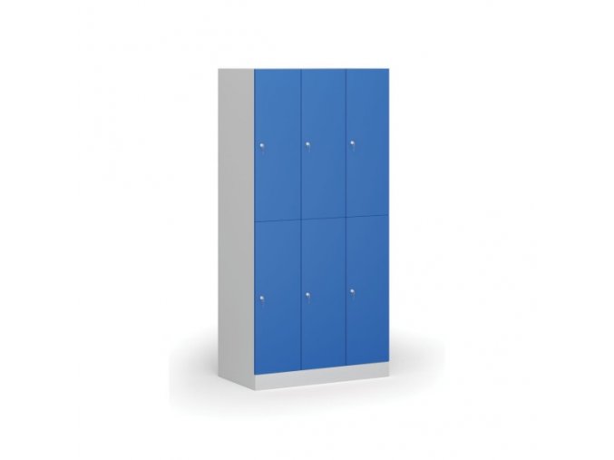 Šatní skříňka s úložnými boxy, 6 boxů, 1850 x 900 x 500 mm, cylindrický zámek, modré dveře